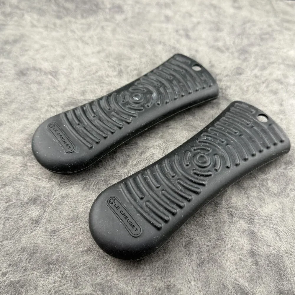 Lot of TWO 2 Black Le Creuset Skillet Pot Silicone Cool Tool Handles Sleeves